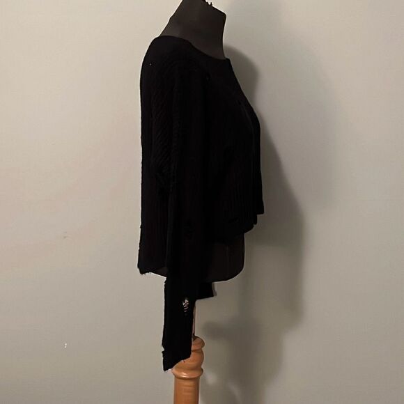 Express Womens Black Ribbed Boat Neck Distressed Cropped Pullover Sweater Medium - Picture 4 of 7